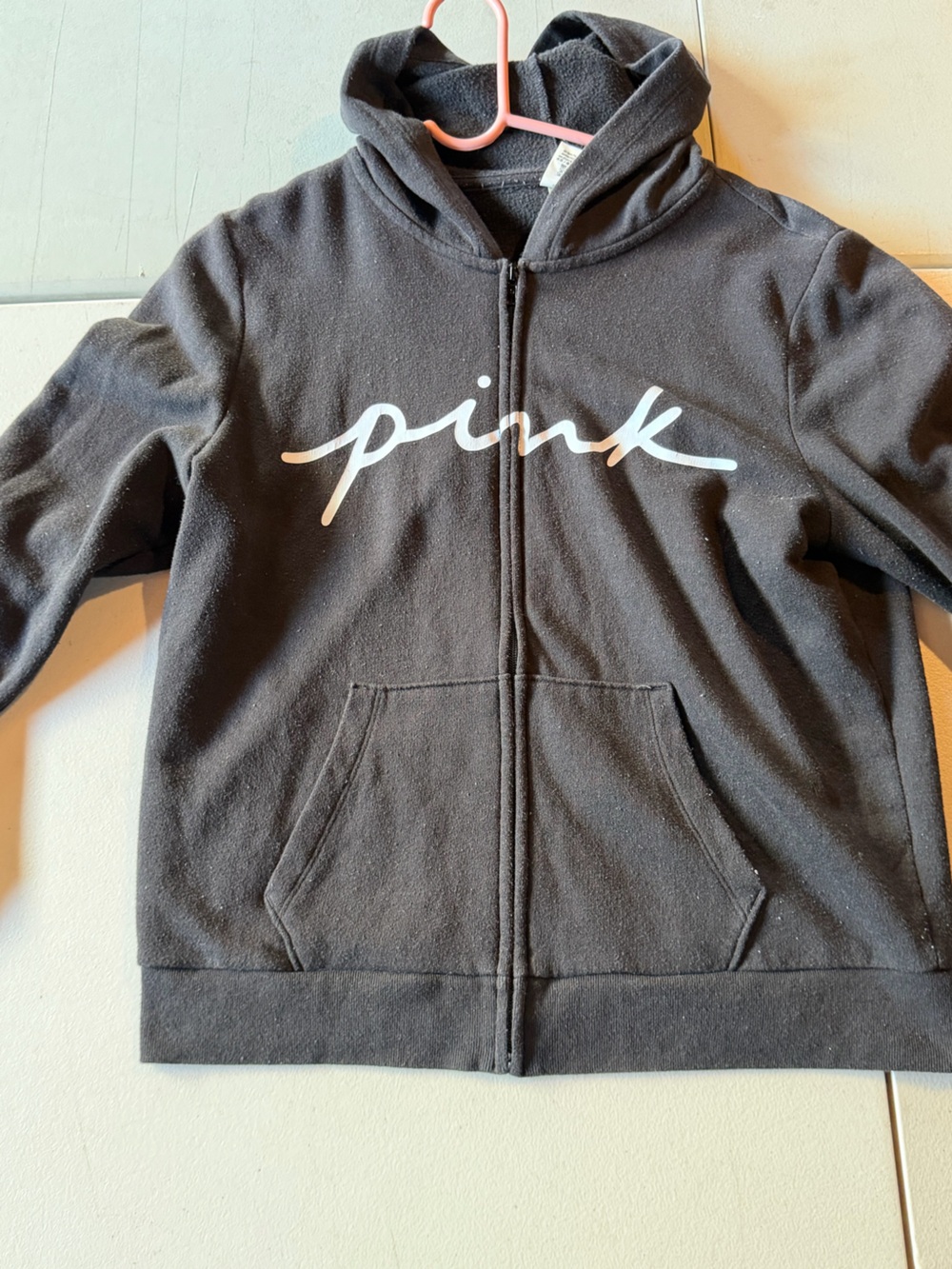 PINK Victoria's Secret Black Zip-Up Hoodie with White Script Logo